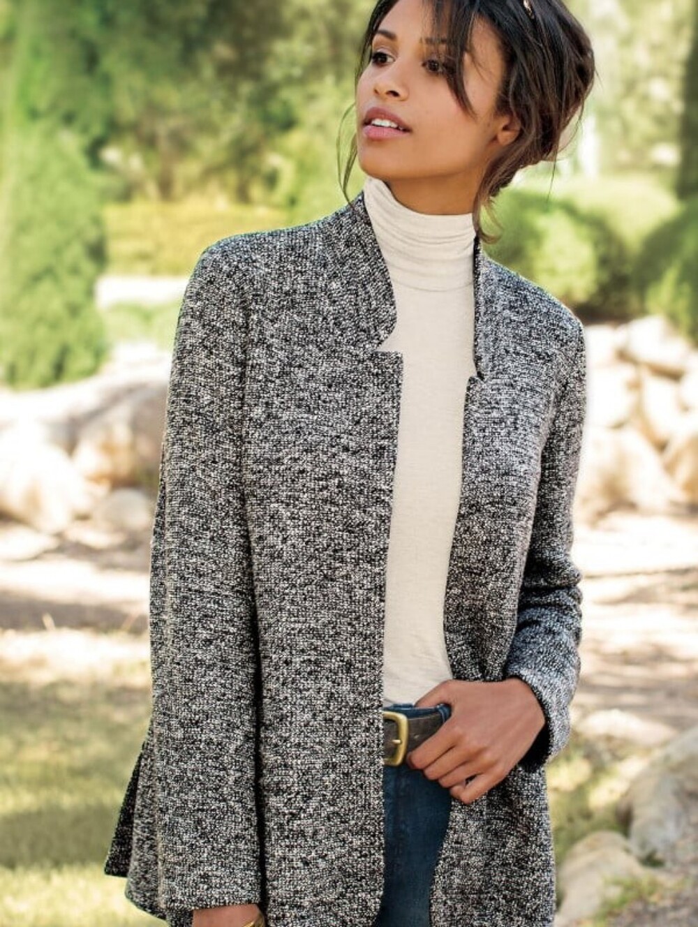 Womens Heather Gray, Soft Open-Front Knit Jacket